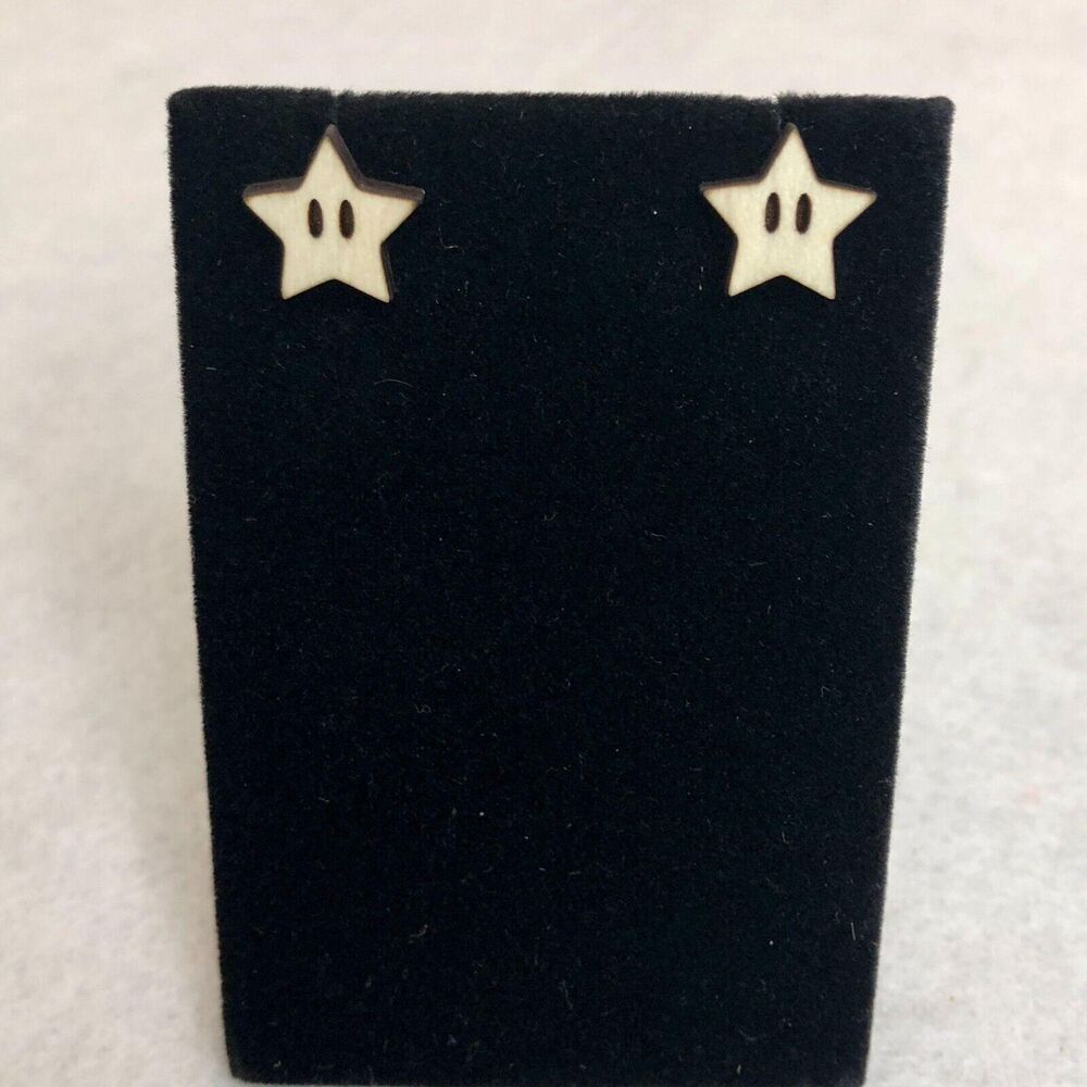 Mario Power Star Wood Stud Earrings